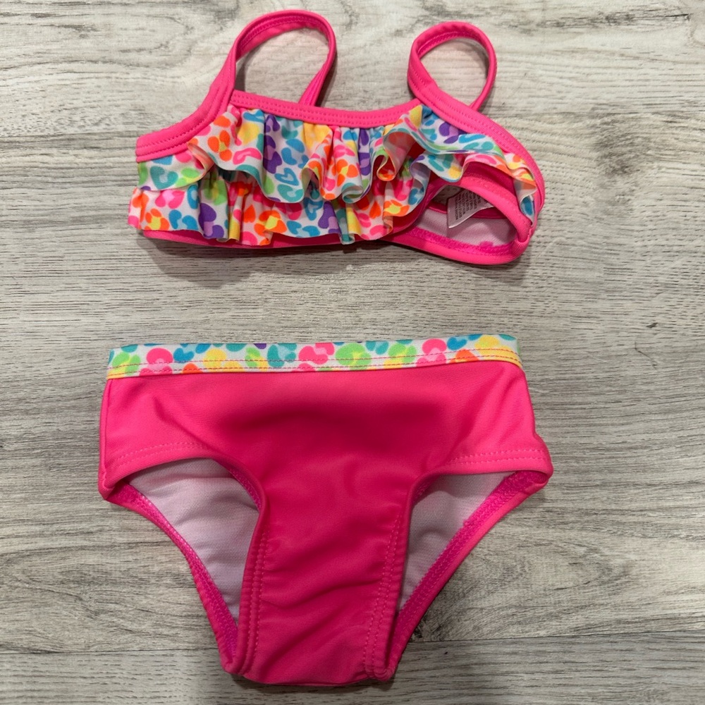 Healthtex Pink and Multicolor Ruffle Bikini